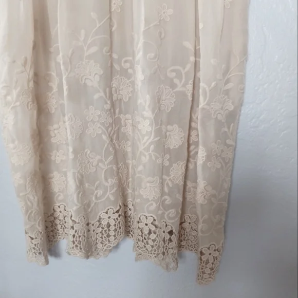 Johnny Was Ambre Midi Dress Embroidery Eyelet Empire Waist Ivory Cream L